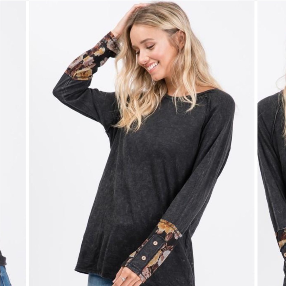 Hailey & Co. Washed Black Layer Sleeve Detail Top